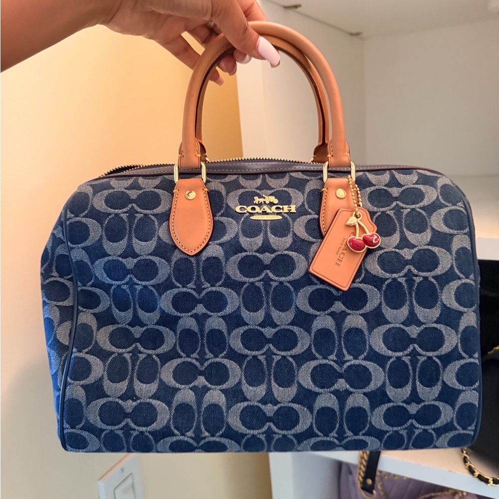 Coach Denim Blue Satchel with Tan Accents
